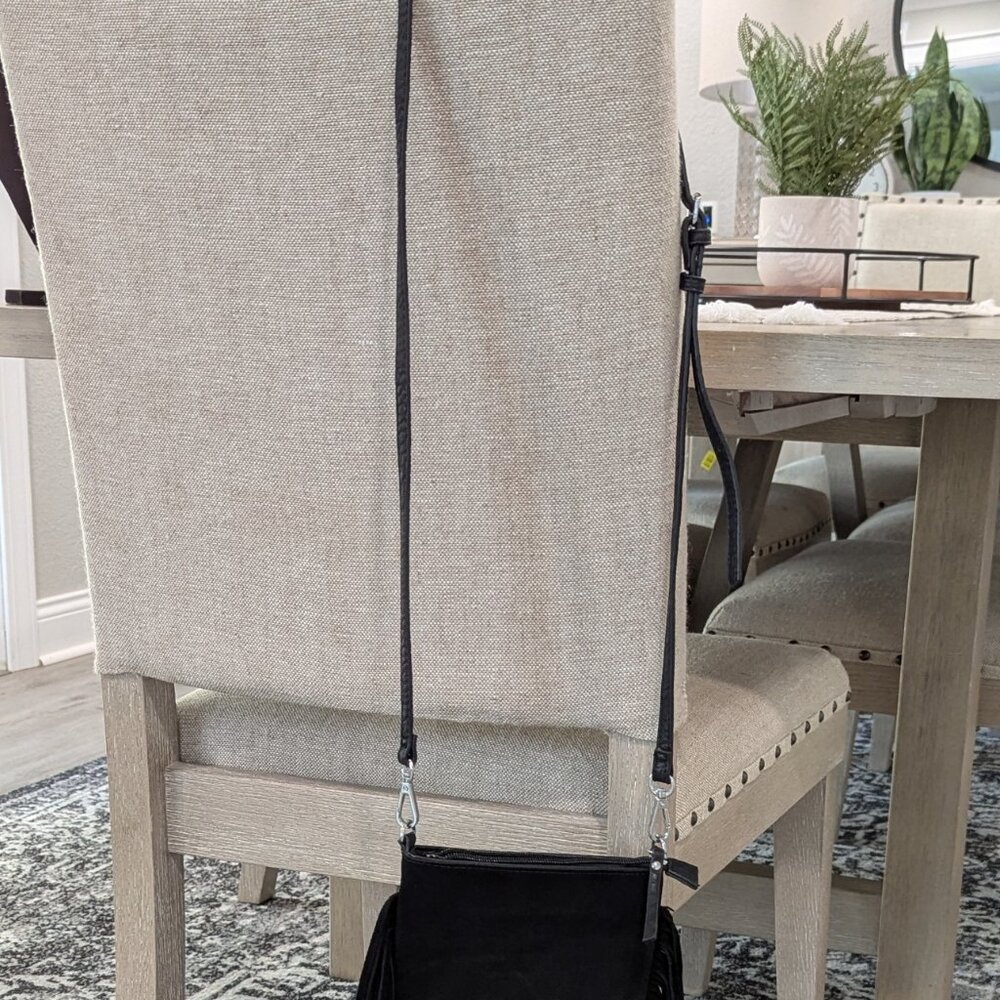 Black Suede Fringe Crossbody Bag - Picture 2 of 8